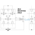 Technical engineering dimensional line drawing of Mi-Lok 5-way valve manifold showing 8.5mm mounting holes