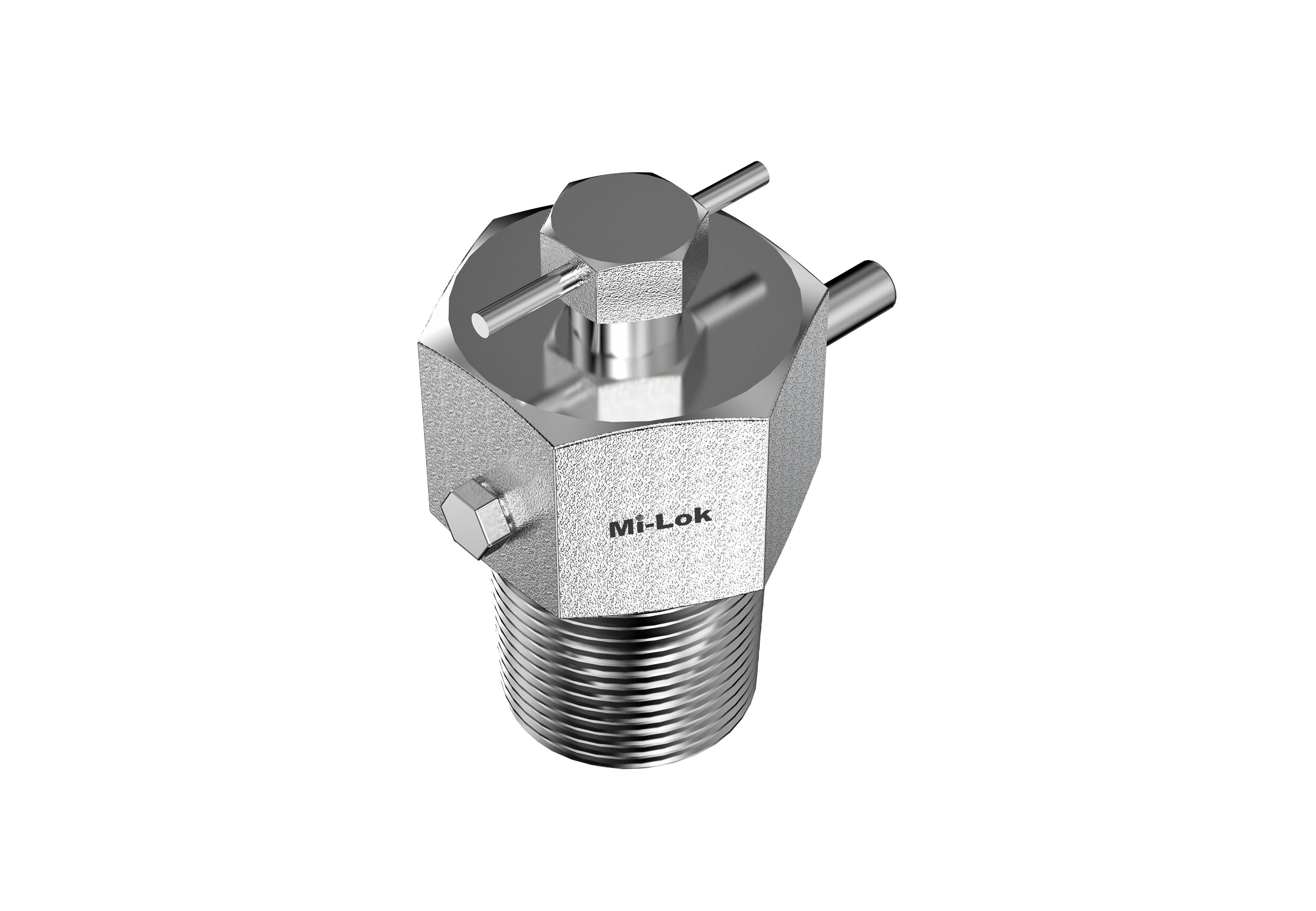 Isometric 3D view of Mi-Lok stainless steel instrumentation bleed valve