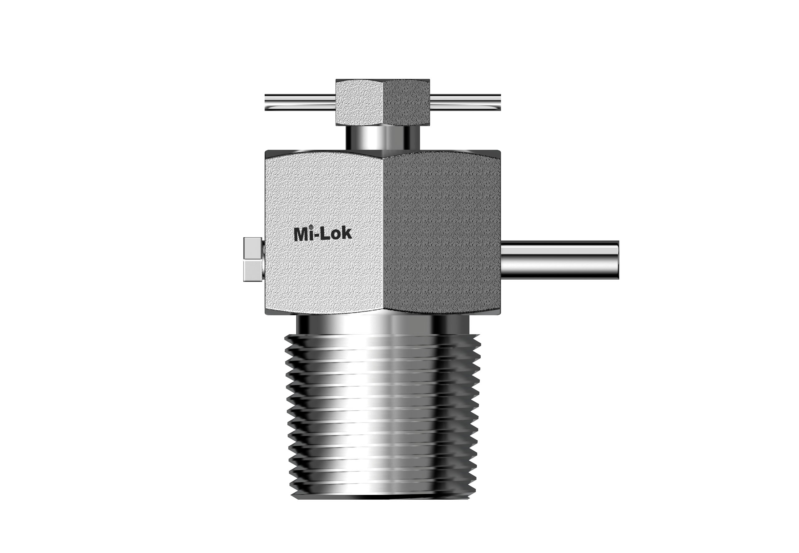 Side profile view of Mi-Lok bleed valve with vent tube tube extension and T-bar handle