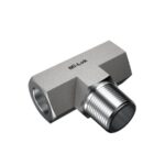 Isometric perspective view of Mi-Lok male branch tee fitting highlighting male thread profile