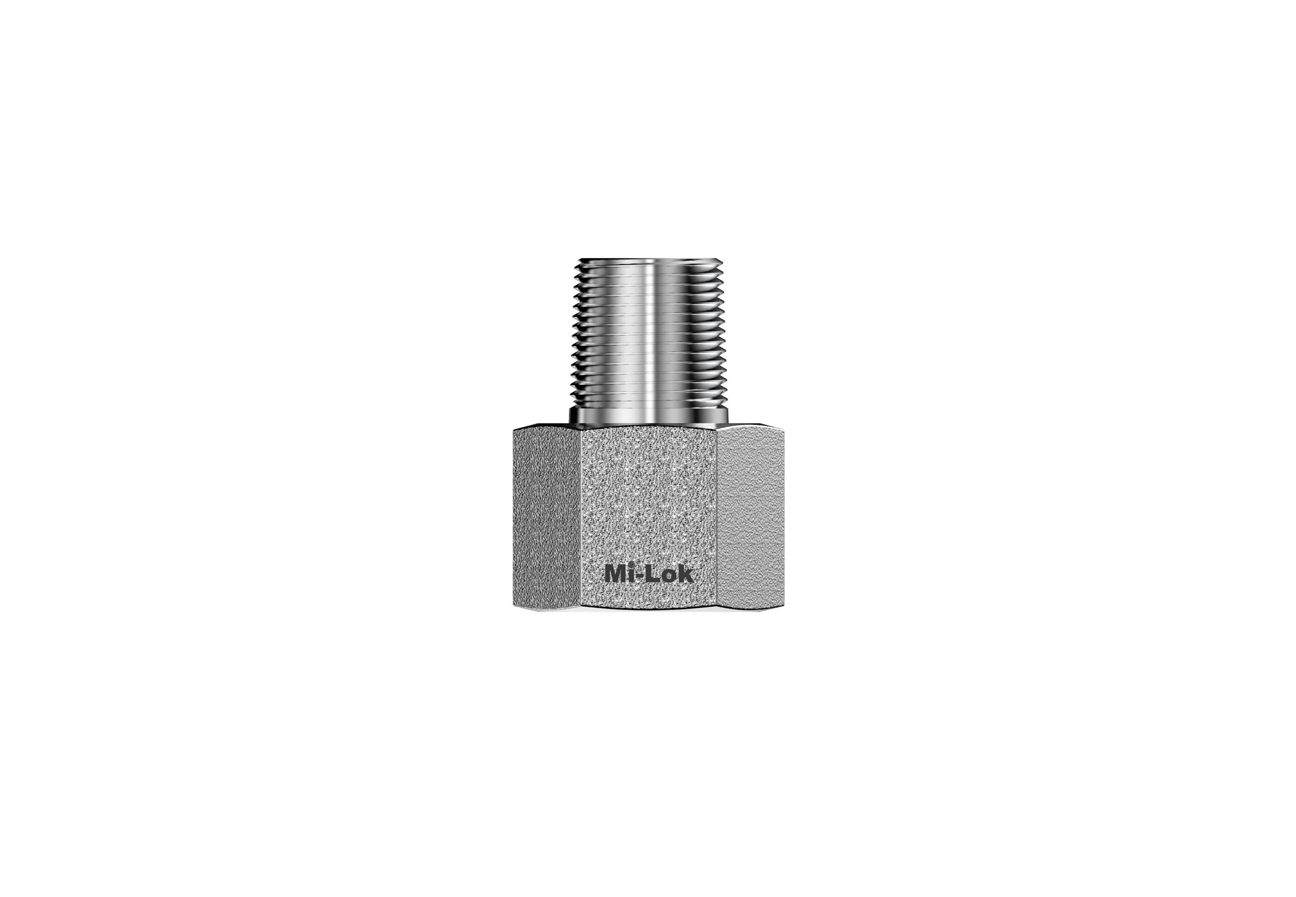 Mi-Lok female adapter vertical elevation view with female thread base and male adapter stem