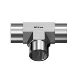 Front view of Mi-Lok forged 316 stainless steel female tee pipe fitting