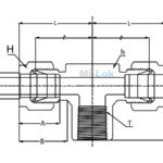 Technical engineering dimensional schematic of Mi-Lok female branch tee showing tube size D female thread T lengths L L1 and hex sizes