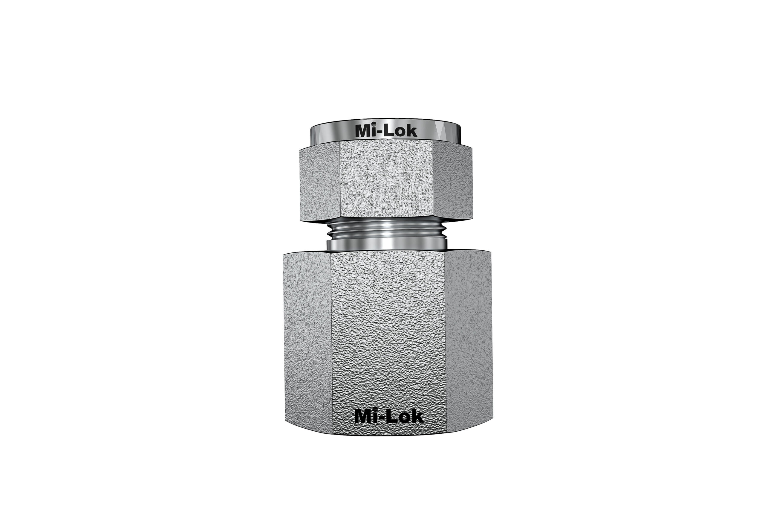 Mi-Lok stainless steel female connector tube fitting vertical side view