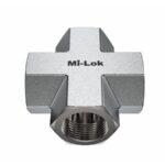 Mi-Lok stainless steel female cross fitting.