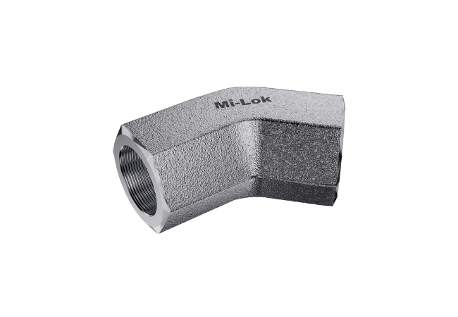Mi-Lok 45-degree female elbow fitting.
