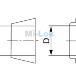 Technical dimensional schematic line drawing of Mi-Lok front ferrule and back ferrule set showing tube diameter D