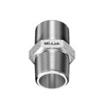Top angled view of Mi-Lok male to male hex nipple showing internal bore and NPT threads