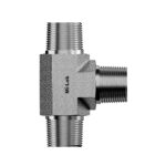 Front elevation view of Mi-Lok male tee fitting showcasing side ports and center branch