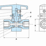 Technical engineering dimensional schematic cross section drawing of Mi-Lok panel mount ball valve