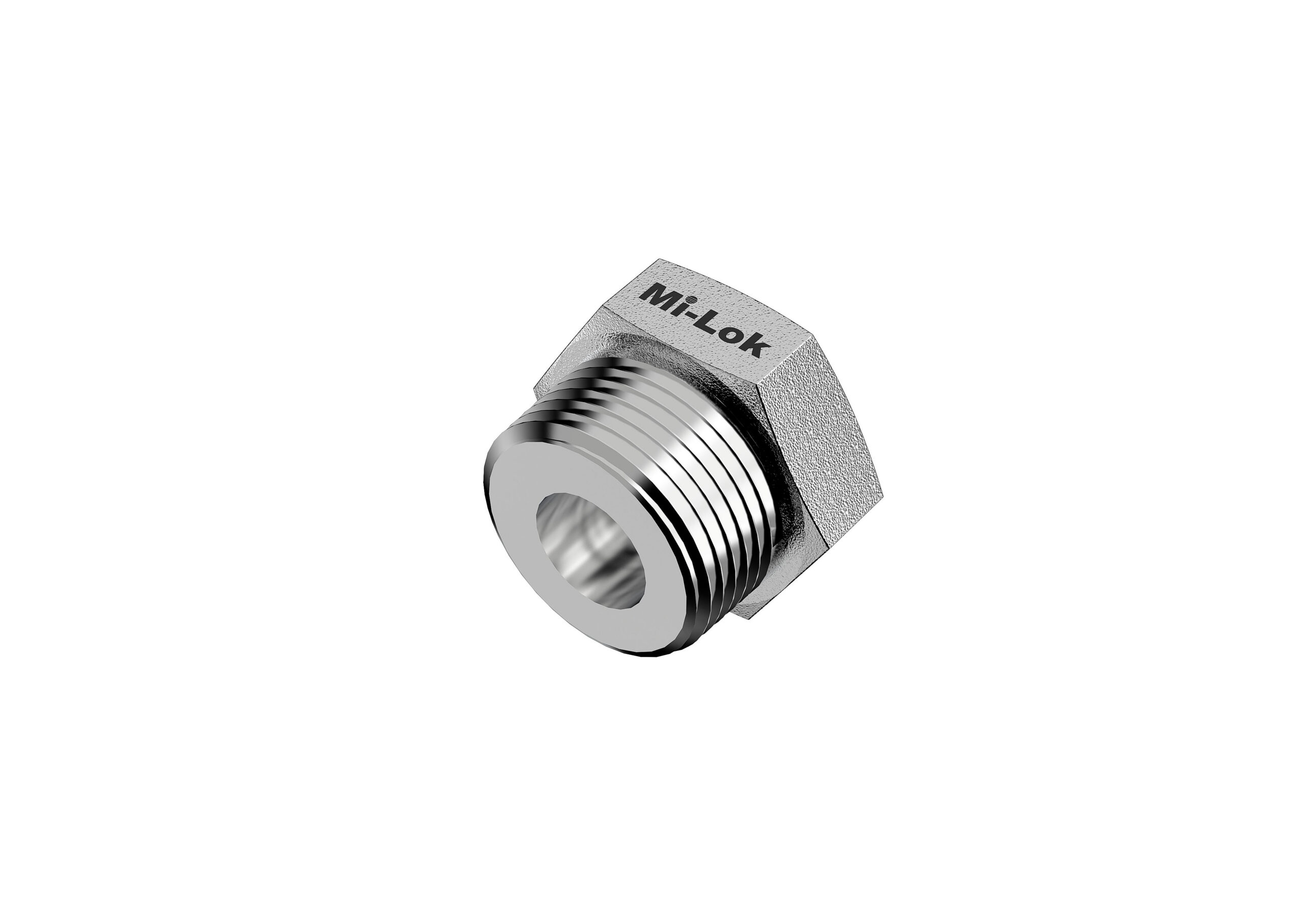 3D isometric perspective view of Mi-Lok stainless steel reducing bushing pipe fitting