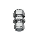 Angled 3D vertical perspective of Mi-Lok stainless steel reducing union fitting