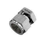 3D isometric view of Mi-Lok stainless steel tube cap showing compression nut and solid capped body