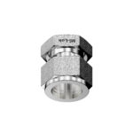 Front elevation view of Mi-Lok tube cap showing compression nut and hex body alignment