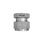 Side profile view of Mi-Lok stainless steel tube cap displaying nut hex body and body flats