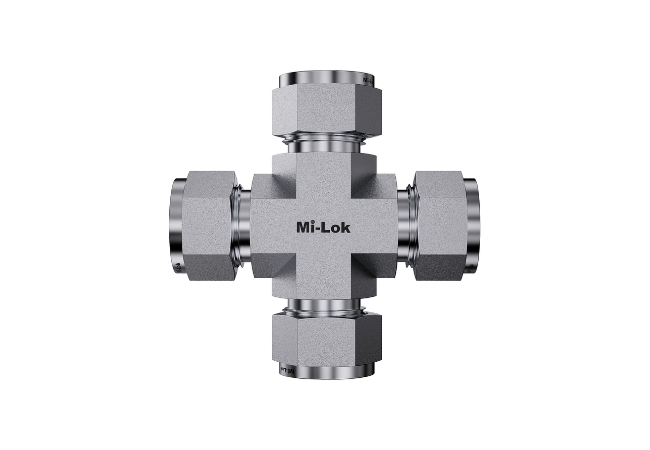 Mi-Lok 4-way union cross compression fitting front profile