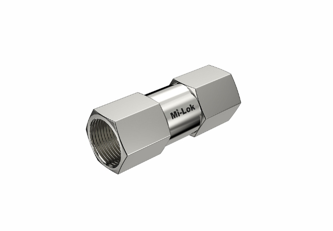 3D isometric view of Mi-Lok female threaded check valve inlet