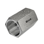 3D isometric perspective view of Mi-Lok stainless steel female hex coupling pipe fitting