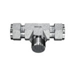 Mi-Lok male branch tee showing male pipe thread port facing forward