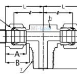 Technical engineering dimensional schematic diagram of Mi-Lok male branch tee fitting showing tube size D thread T bore d length L and L1 and hex sizes
