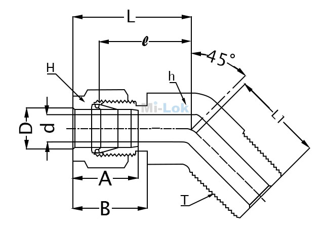 Mi-Lok 45-degree male elbow fitting