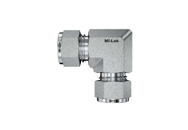Mi-Lok equal union elbow 90 degree tube fitting side view