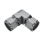 3D isometric perspective of Mi-Lok 90 degree union elbow tube fitting