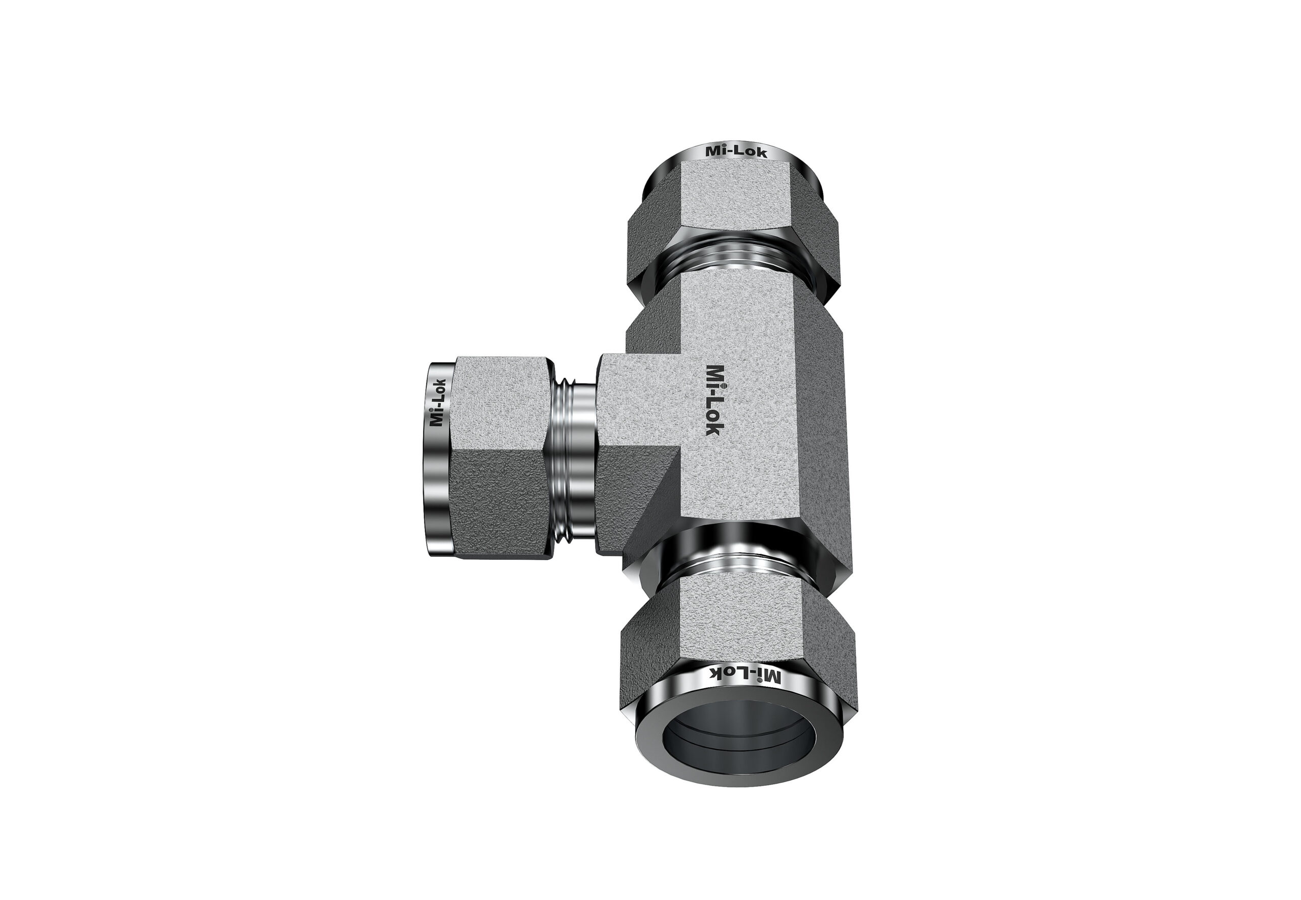 Mi-Lok stainless steel union tee fitting vertical side profile