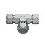 Mi-Lok union tee fitting front view showing branch port opening
