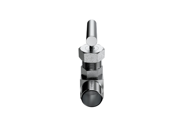 Mi-Lok needle valve male NPT thread end port view